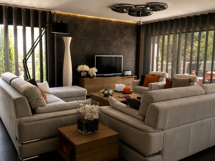 Lounge with stone feature wall